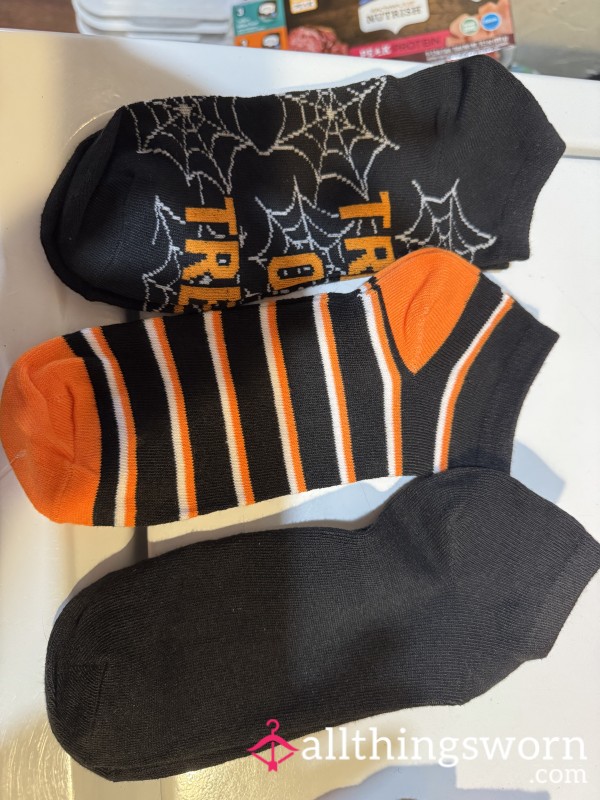 Halloween Socks Trick Or Treat, Black And Orange Striped, Black