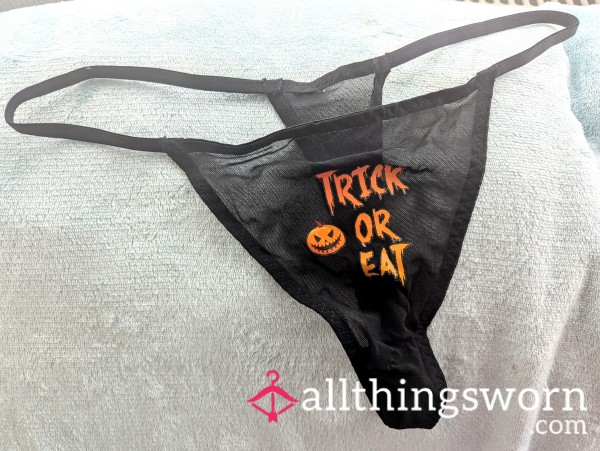 Halloween 'trick Or Eat' Pumpkin Lace G-string Thong