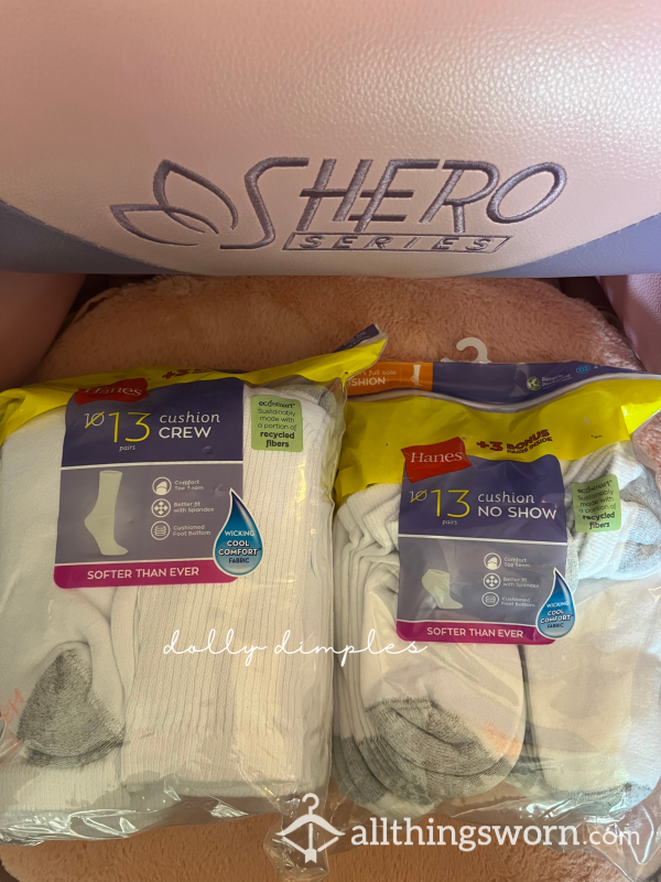 Hanes White Cushion Crew & No Show Cotton Socks