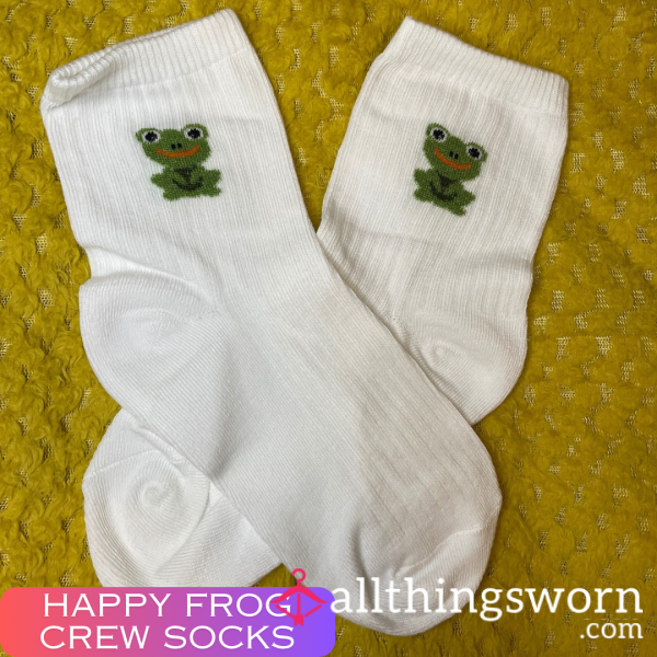 Happy Frog White Crew Socks 🐸  - 2 Day Wear + 1 Workout Included - £15 😈 Longer Wears And International Shipping Available 🌍