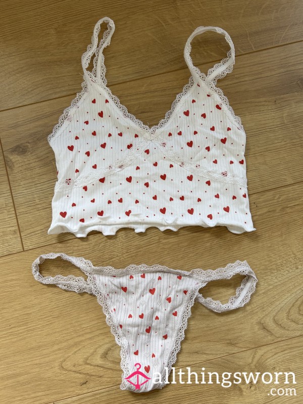 Heart Print Thong & Bralet Worn Set