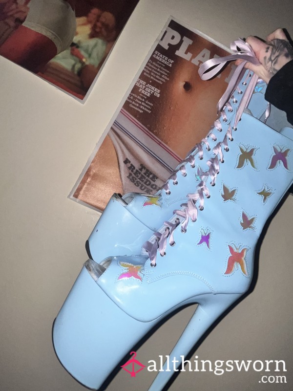 Heavenly Worn Hella Heels - Baby Blue 8” Stripper Boots👠🩵