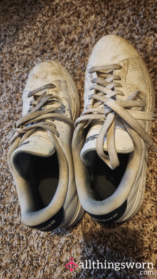 🤍 Heavily Worn White Adidas Sneakers 🤍