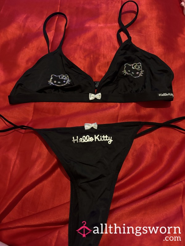 Hello Kitty Black Underwear And Bra Set