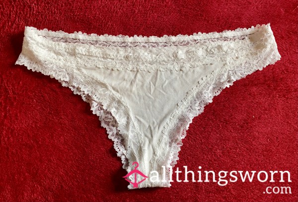 High Leg Lace/Cotton Briefs - Cream