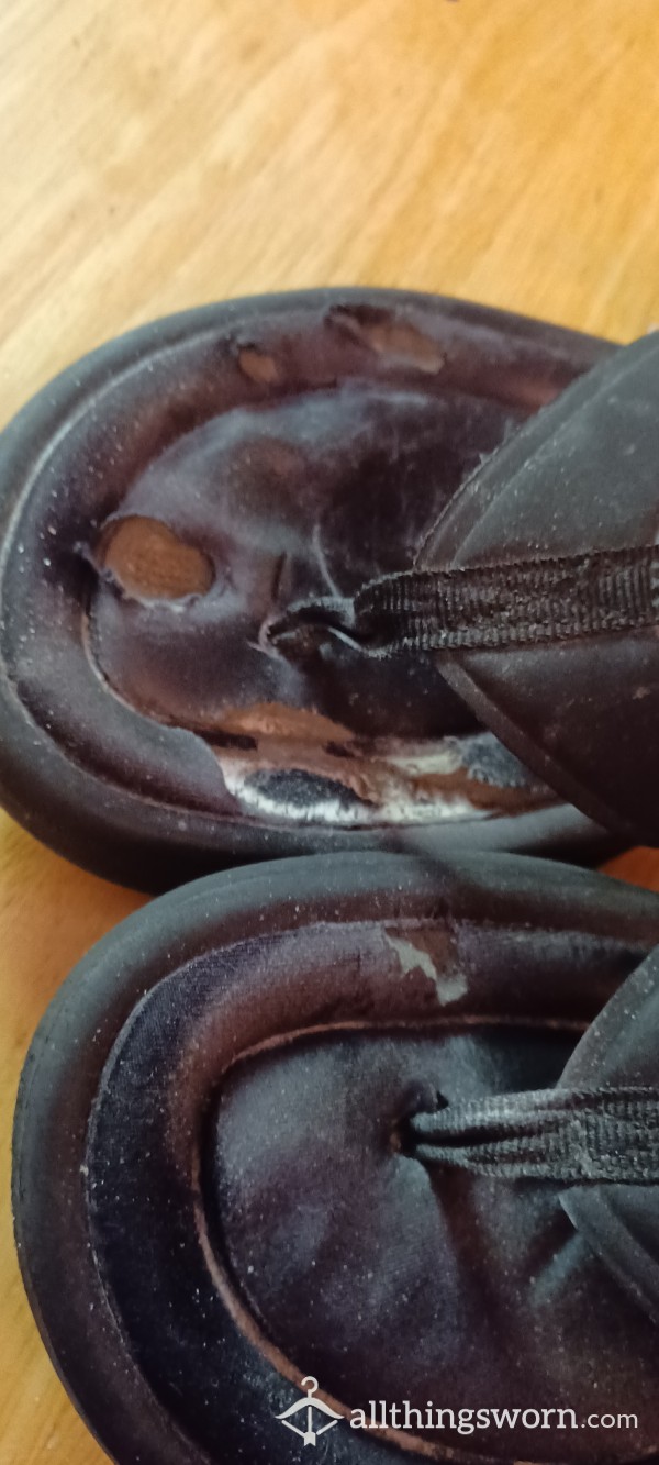 Holey Flip-Flops Batman! So Worn They've Got Holes In The Toebox