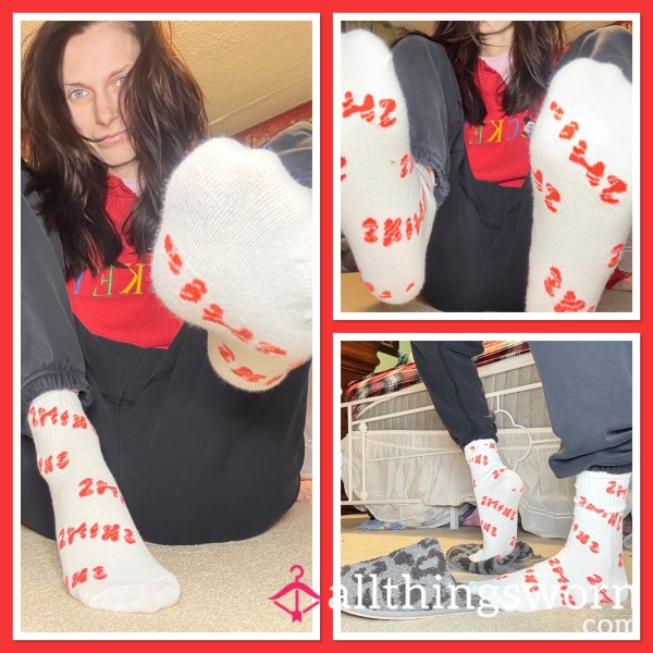 Sold))))))))Holiday Candy Cane White And Red Socks