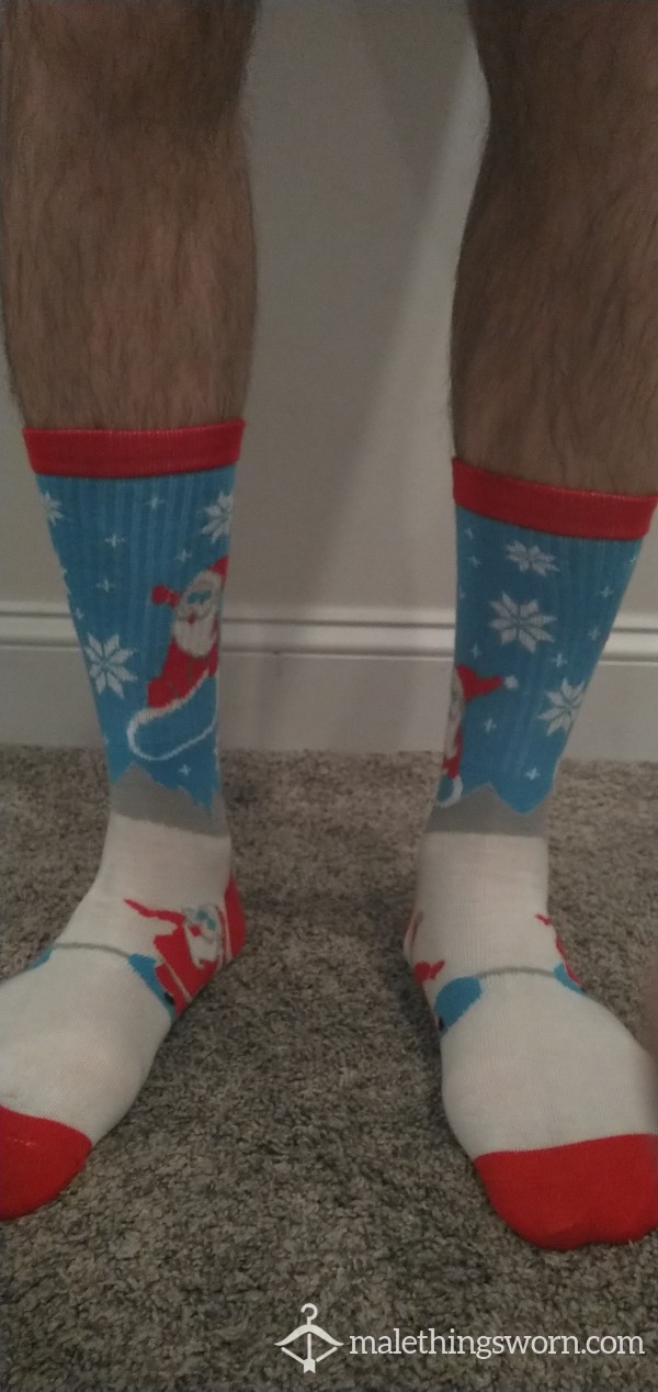 Holiday Socks- Snowboarding Santa