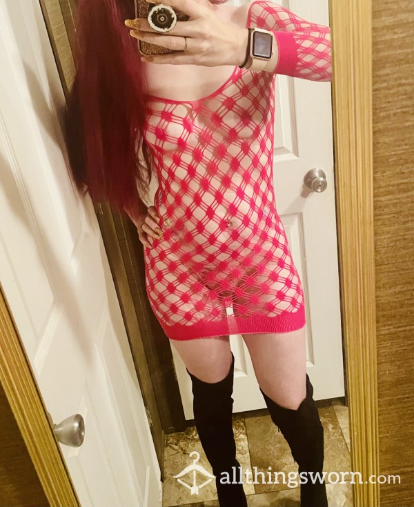 S**y Hot Pink Fishnet Mini Dress