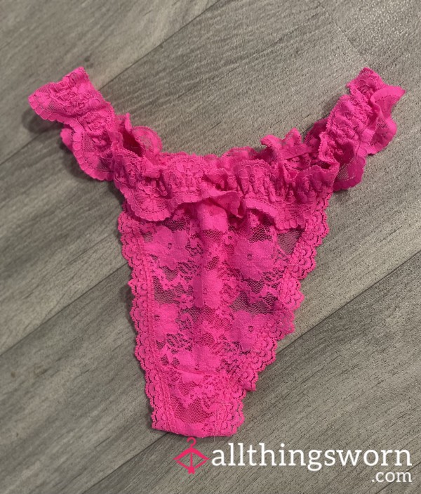 Hot Pink, High Waisted Lace Thongs, Size S 🥵