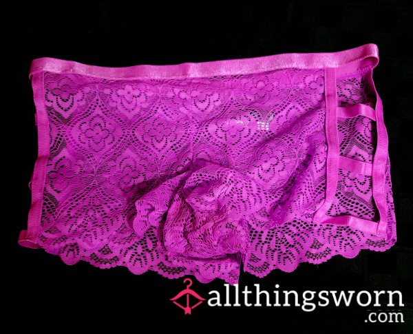 Hot Pink Lace And Satin Shortie Panties With Side P**k XL – Well Loved – US Shipping Included