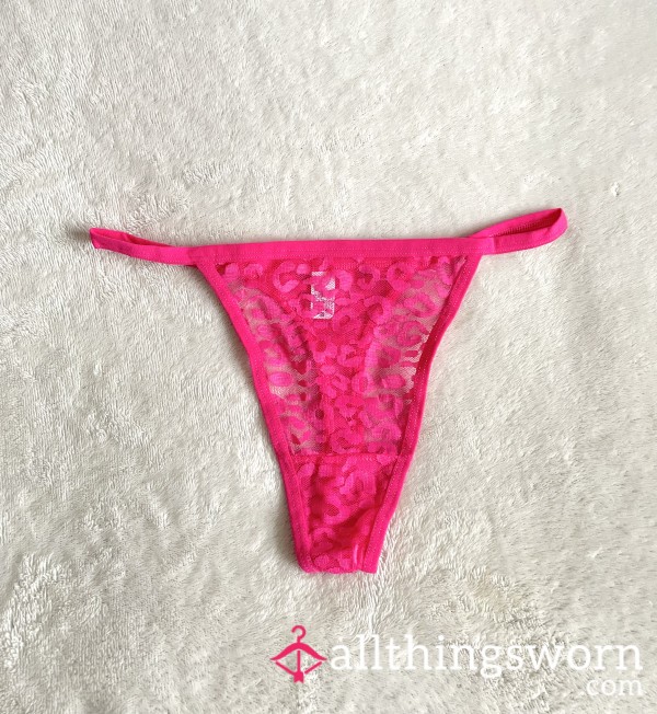 Hot Pink Printed Lace Mesh Thong