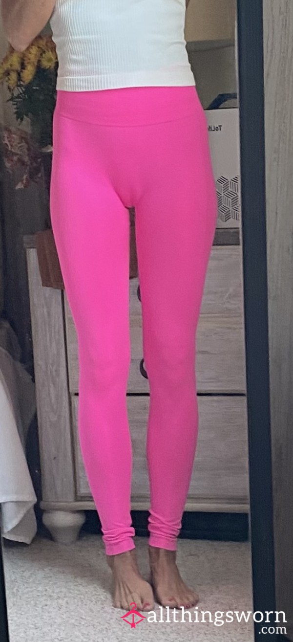 Hot Pink Leggings. Scrunch Bu*t.  3 Day Wear. Wedged Up Into My Pu**y Lips And A** Crack