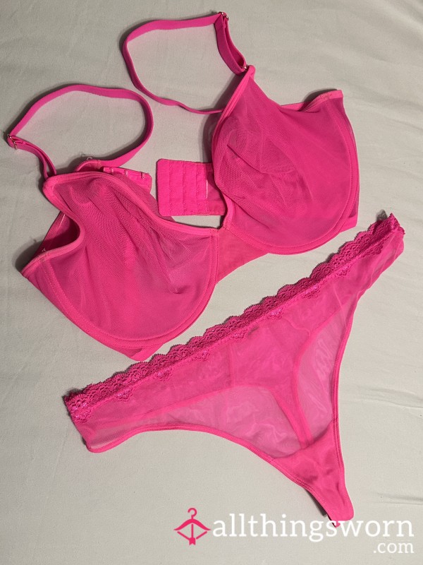 Hot Pink Mesh Bra And Panty Set