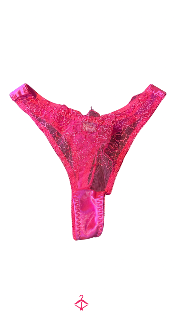 Hot Pink Polyester Thong With Lace Front