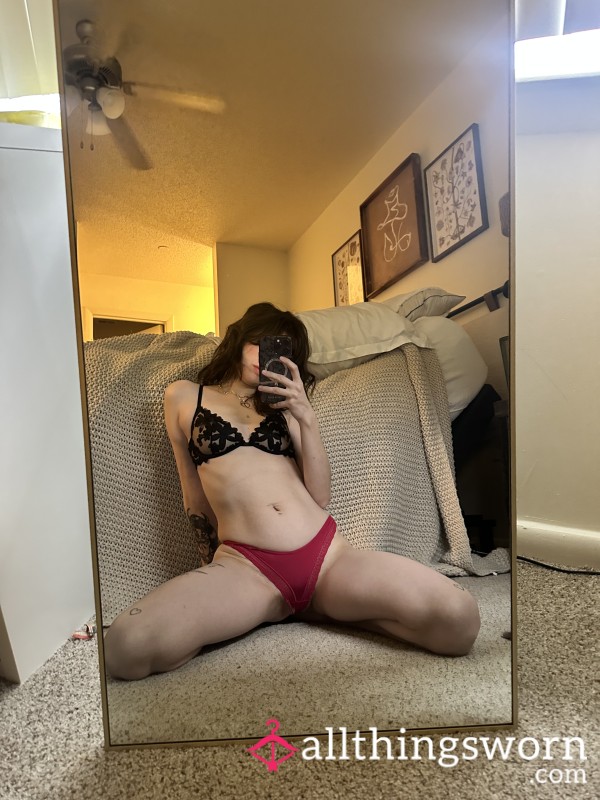 Hot Pink Thong With Lace Trim