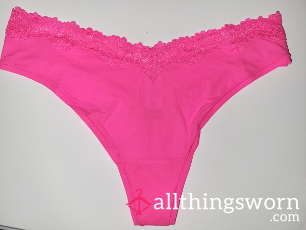 HOT Pink Thong With Lace Waist