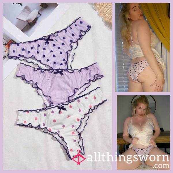 "I Can Make Your Heart Skip A Beat With One Sniff " Heart Print Ruffle Trim Cotton Panties