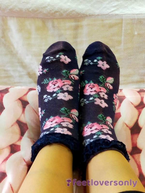 My Black Socks With Little Flowers.