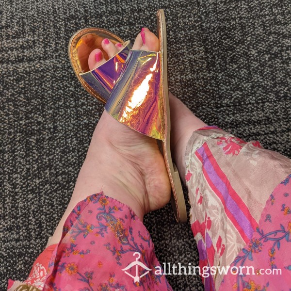 Iridescent - Unicorn Skin Flats With Metallic Bottoms - US Women's Size 11