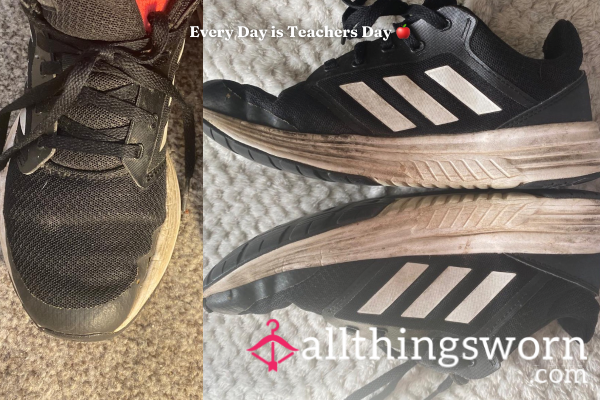 𝙶𝚈𝙼 𝙲𝙻𝙰𝚂𝚂 𝚃𝚁𝙰𝙸𝙽𝙴𝚁𝚂 - Very Well Worn Smelly Adidas Trainers That Have Been Worn By Teacher For Many Gym Cla**es ❦ UK Size 5