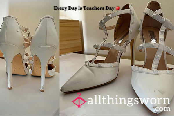 𝚃𝙴𝙰𝙲𝙷𝙴𝚁𝚂 𝙳𝙰𝙽𝙲𝙸𝙽𝙶 𝚂𝙷𝙾𝙴𝚂 - S**y White Strappy Heels In Size UK 5