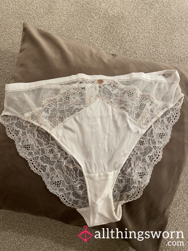 Ivory Full Back Panties Silk And Lace , 24 Hours Wear With Photos  , UK Free Postage 🖤