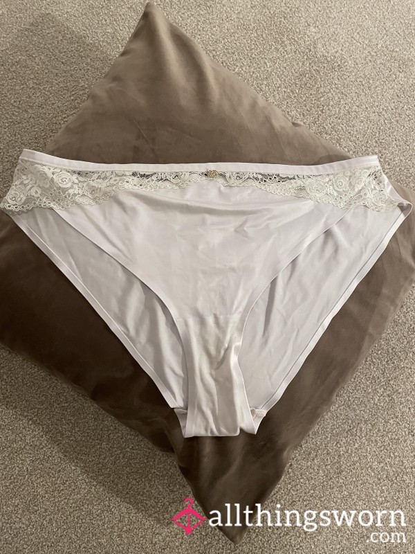 Ivory Full Back Silky Panties With Lace ,  Worn For 24 Hours , Free UK Postage