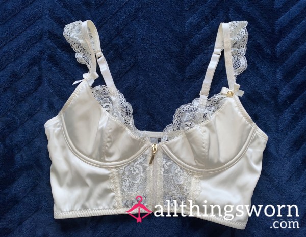 Ivory Satin & Lace Long Line Bra