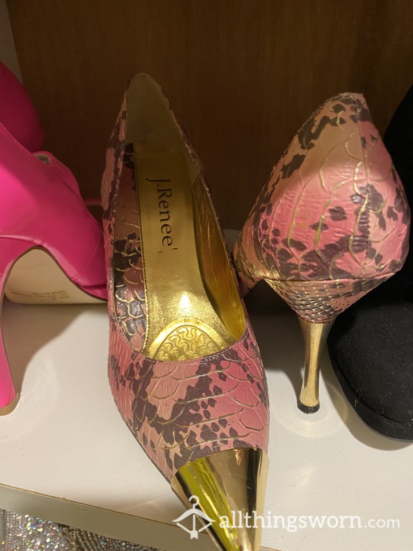 J. Renee Phoebie Pink And Gold Snakeskin Stilettos *Price Drop*