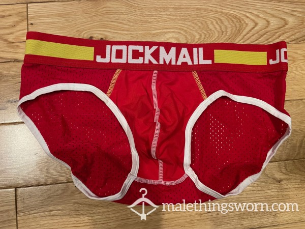 Jockmail Red Silky Microfibre Mesh Briefs (L)- Ready To Be Customised For You