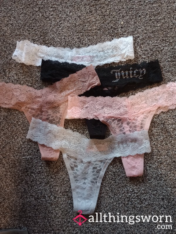 JUICY COUTURE LACE THONG WITH "JUICY "IN RHINESTONES