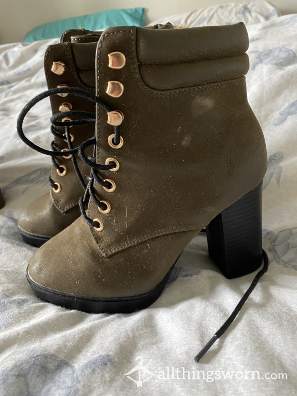 Khaki Heeled Boots