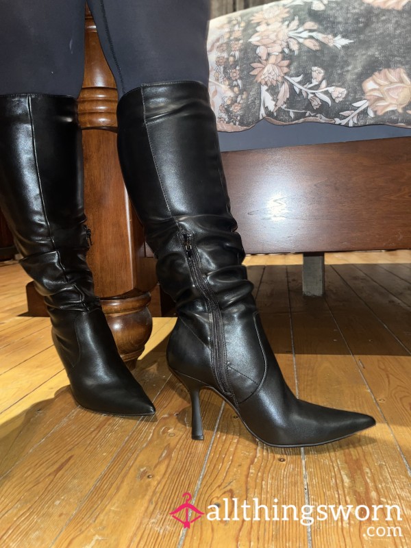 Knee High Black Leather Boots