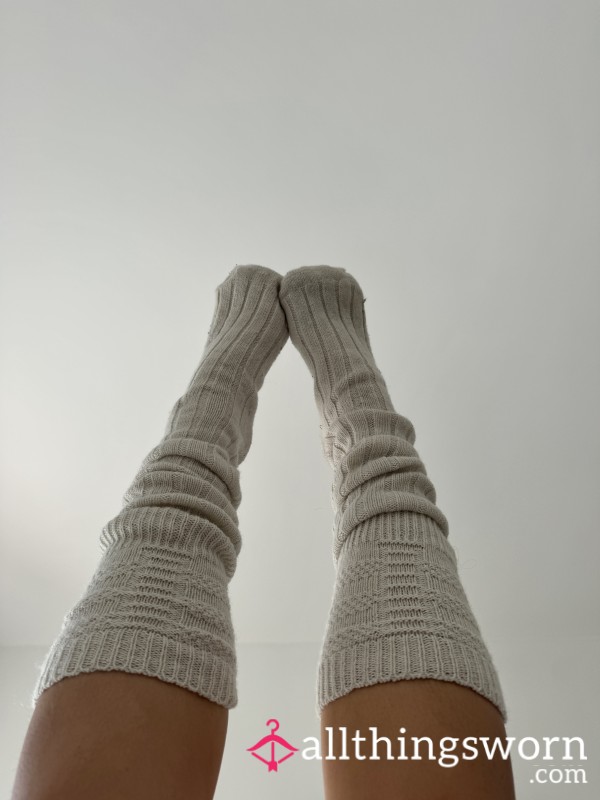 Knee High Cream Socks, Well-Worn Long Socks