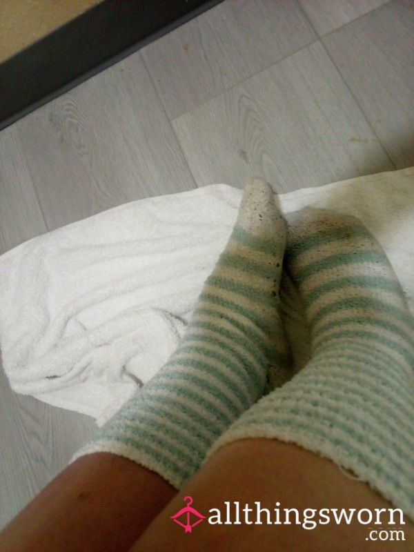 Knee High Fuzzy Striped Socks