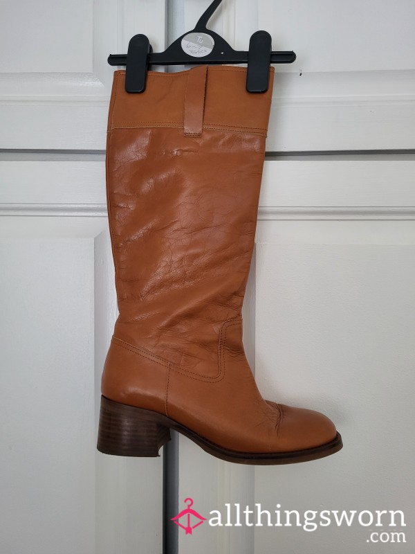 Knee High Leather Tan Boots