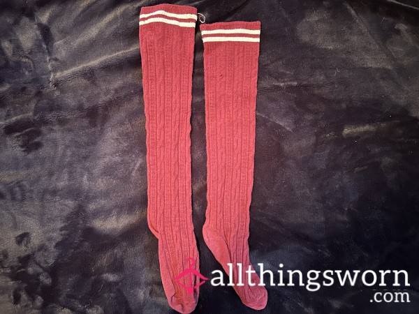 Knee-high Red Socks, With White Stripes