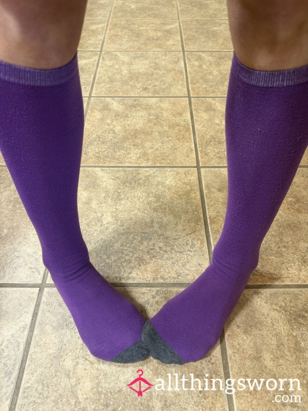 Knee High Well Worn Purple Socks-smell My Scent!!