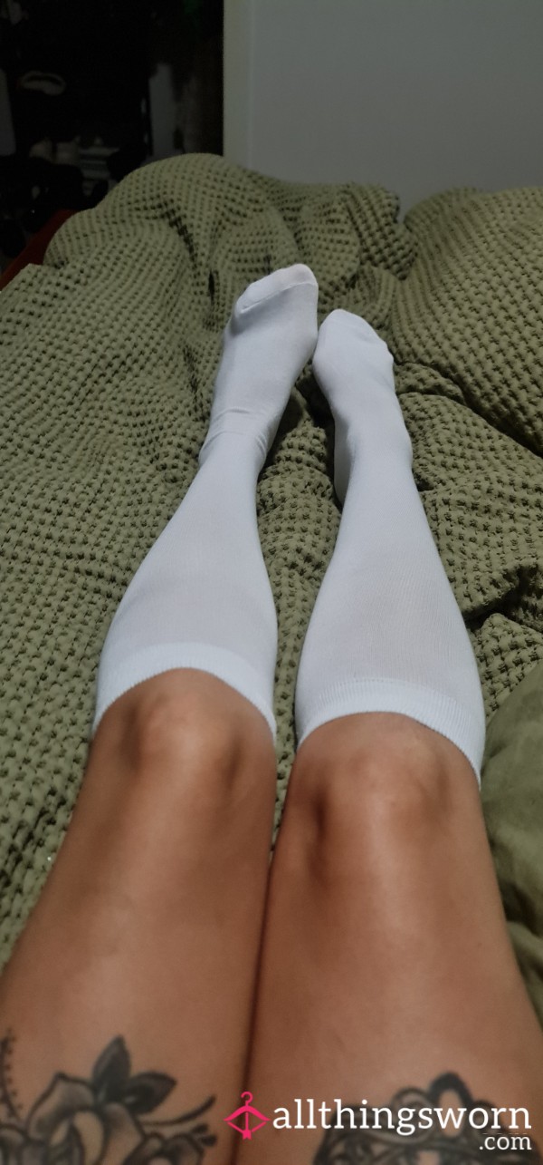 Knee High White Socks Worn 5 Days