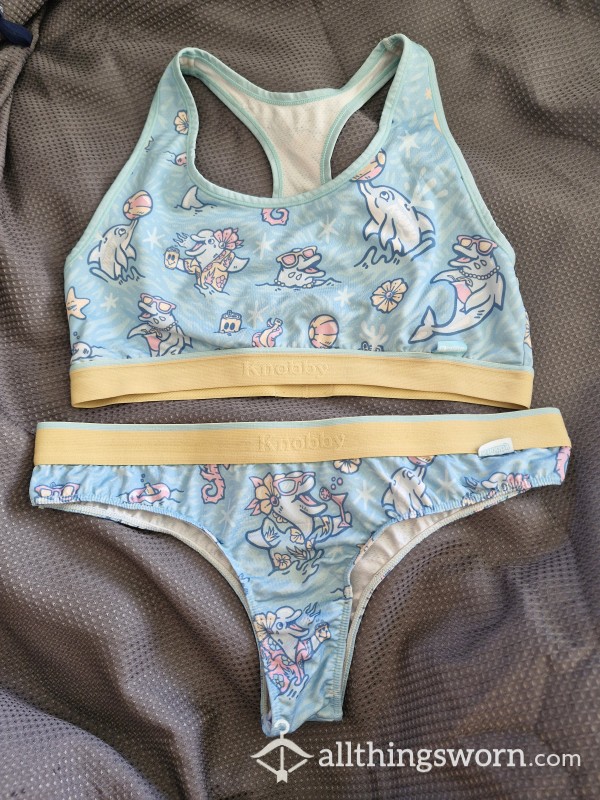 Knobby Panty And Bra Set Blue Cute