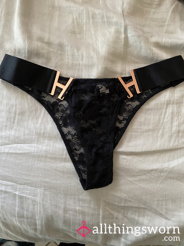 Lace And Metal Black Cheeky Panties