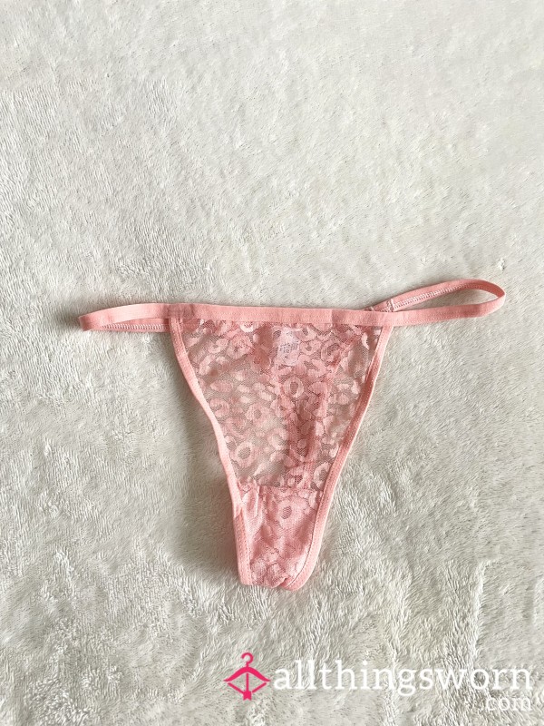 Lace Baby Pink Printed Mesh Thong