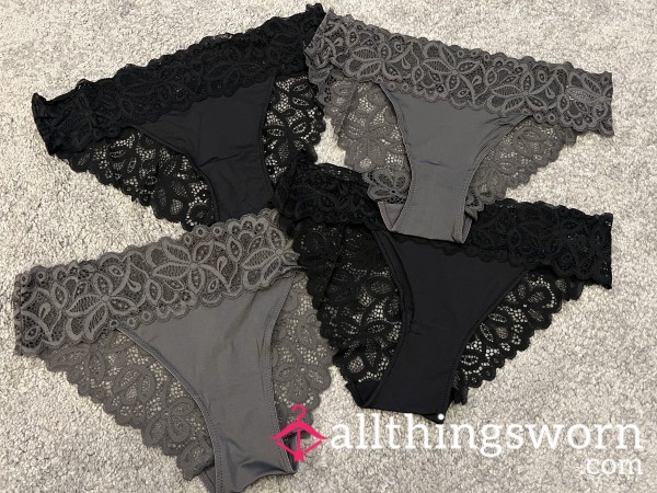 Lace Back Silky Panties - Grey And Black 🩶🖤