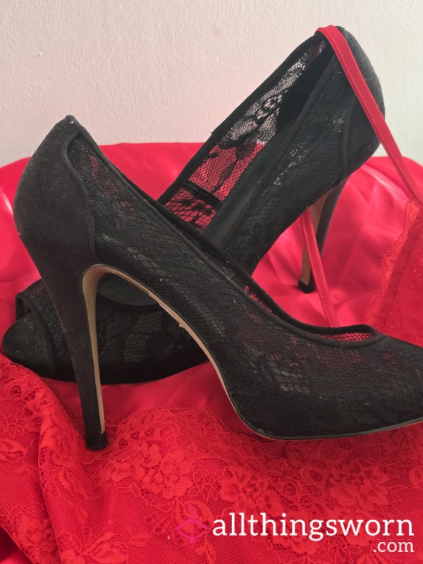 Lace Black Killer High Heels, Worn And Enjoyed. Every Heel Fetish Dream.