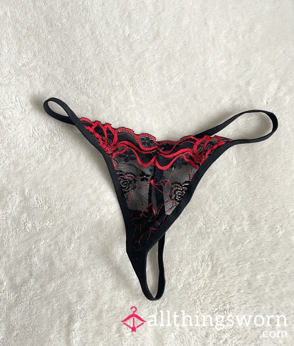 Lace Black & Red Flor*l G String