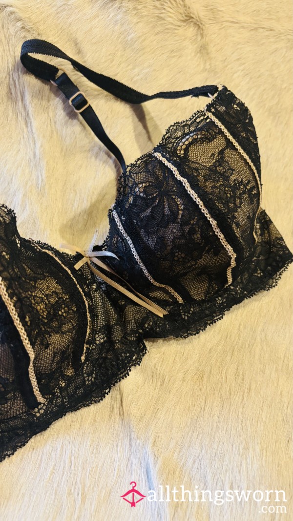 Black And Cream Lace Demi Bra DKNY