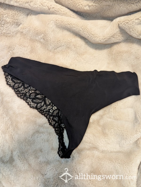 Lace-kissed Black Nylon Thong