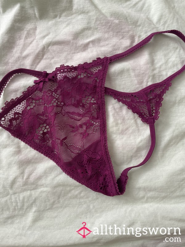 Lace Maroon Tiny G-String Asking To Be Played In