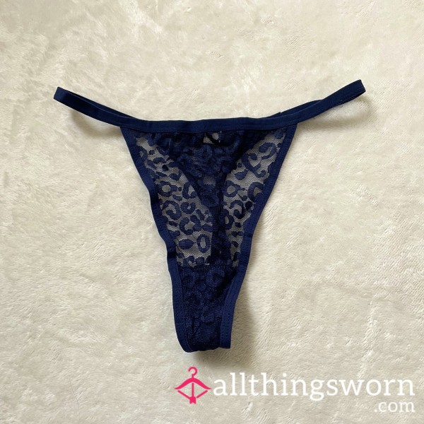 *claimed* Lace Navy Printed Mesh Thong